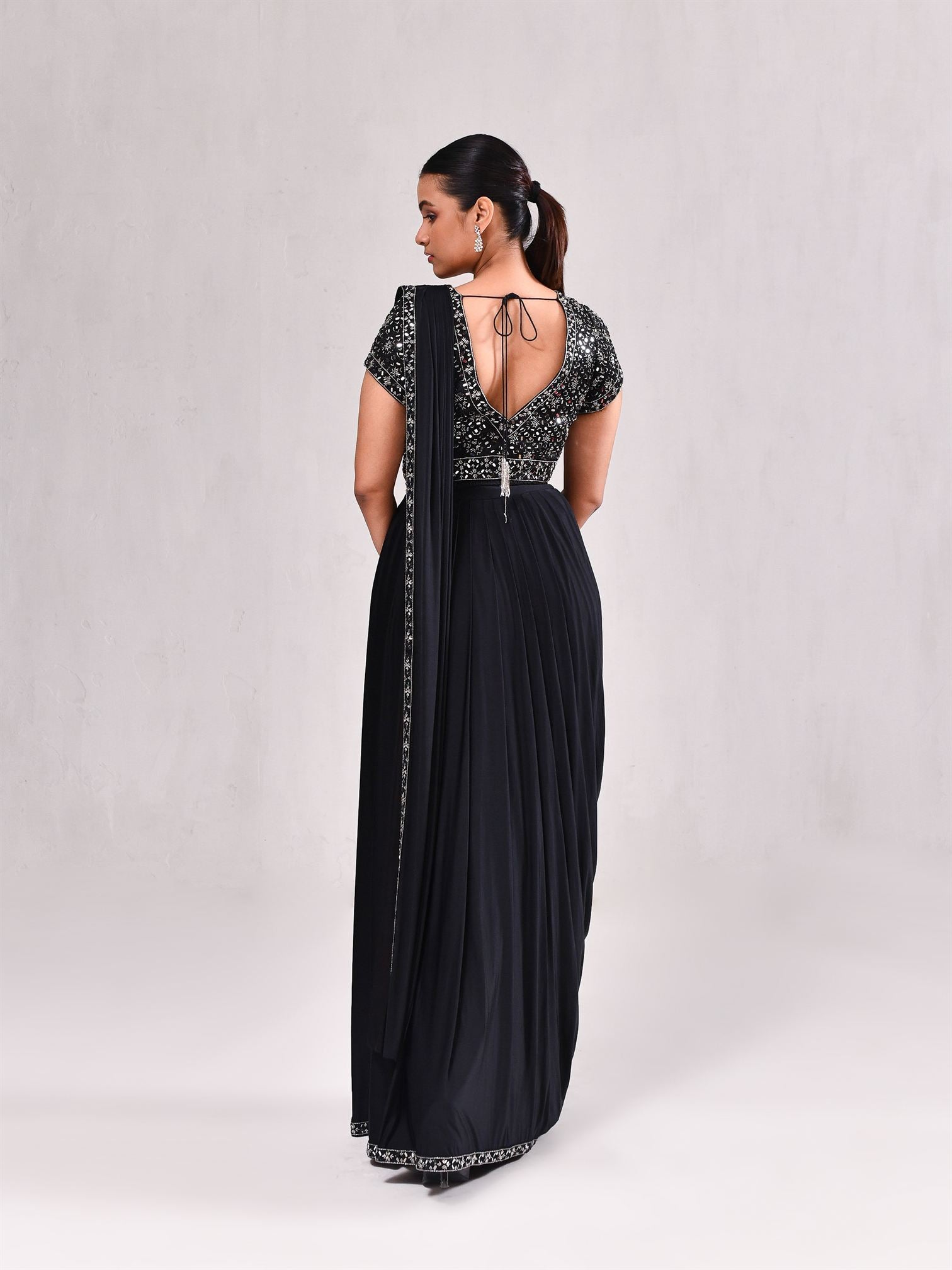 Mirror Plunge Neck Stitched Saree