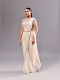 Cutdana Pearl Scallop Sheer Stitched Saree