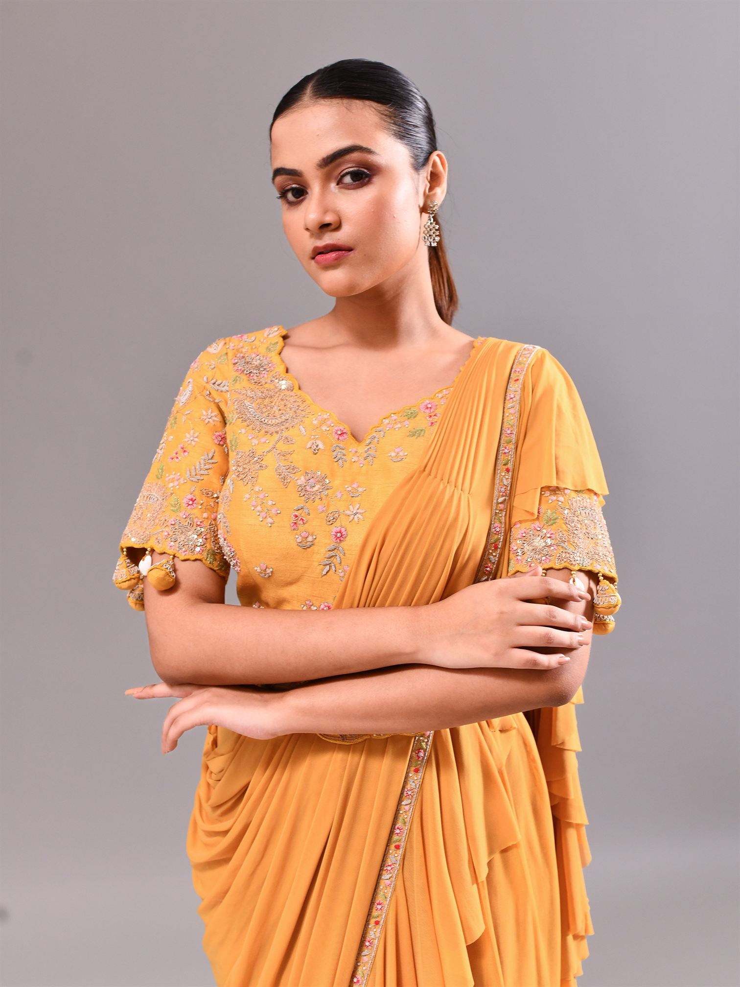 Zardosi Ruffled Stitched Saree