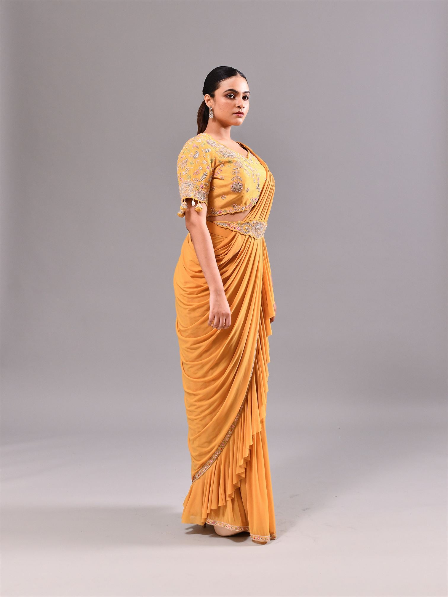 Zardosi Ruffled Stitched Saree