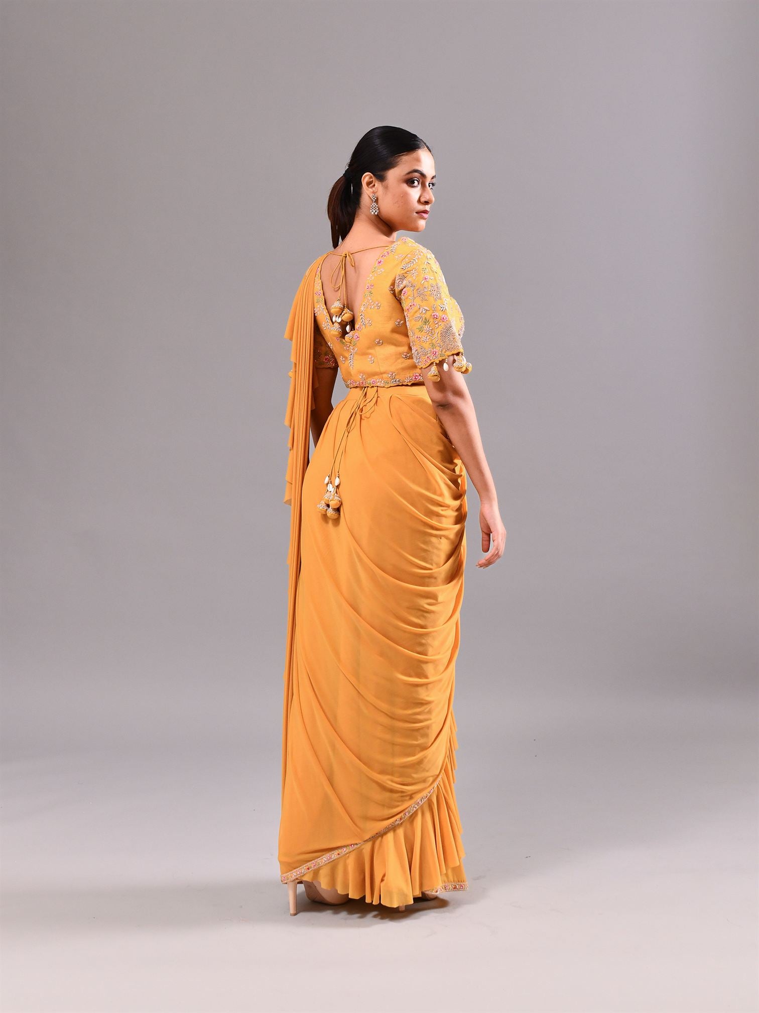 Zardosi Ruffled Stitched Saree